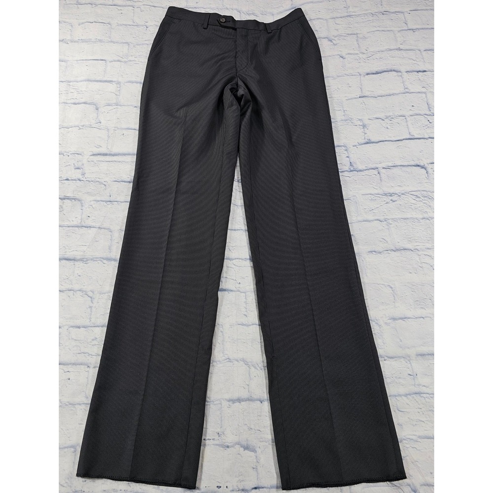 Ralph Lauren Dress Pants MENS 29W Black Pinstripe 100% Wool Unhemmed Luxury